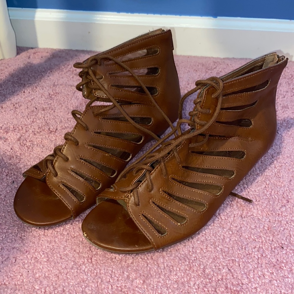 Brown Sandals with Cutouts and Laces